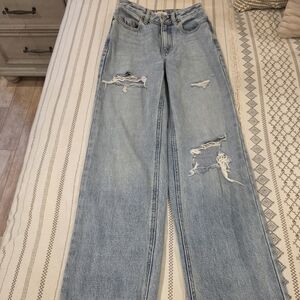 Pacific Sunwear Light Blue Distressed Straight Leg Jeans